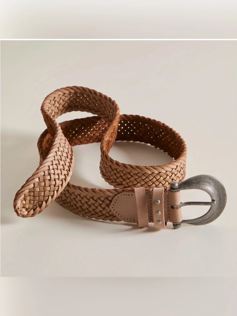 Free People We The Free Brix Belt Medium Large Oyster Braided Leather Western